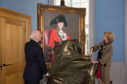 A photograph of the unveiling of Lord Mayor Fiona Woolf's portrait at Wax Chandlers' Hall