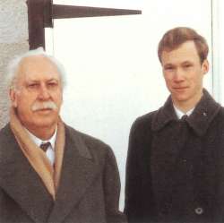 A photograph of Sir Arthur Bliss paying a visit to Richard's studio in Colchester. The photograph was taken by Lady Bliss