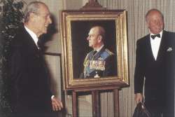 His Royal Highness Prince Phillip, The Duke of Edinburgh unveiling his portrait with painter Richard Stone