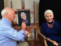 At work on a portrait of Sandra Howard, wife of the Right Hon. Michael Howard.