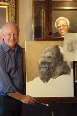 Richard Stone with his portrait of Koko