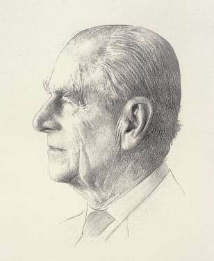 A scan of a carbon pencil study of the Duke of Edinburgh